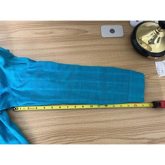 Additions by Chico Sz 1 Teal Woven Silver Threads Adjustable Long Sleeve Blouse - Picture 11 of 13